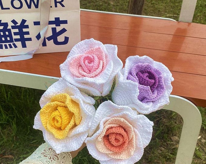 DIY Hand-Woven Rose Bouquet Kit – Crochet Flower Making Material Package for Handmade Knitted Bouquets, Creative Projects & Relaxing Pastime