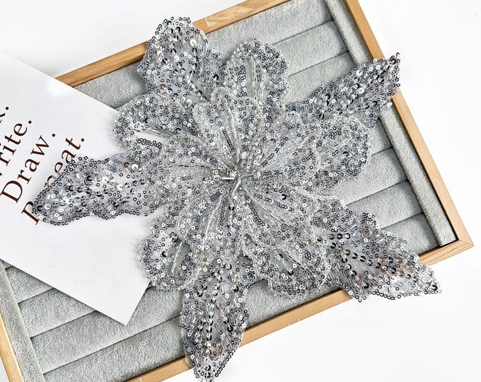 3D Floral Lace Appliqué: Sew-On Flower Patch with Beads & Sequins