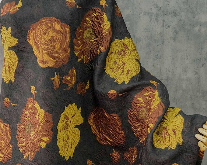 Jacquard embossed textured fabric, 3D Yellow brown vintage retro designer fabric, Upholstery, dress, Curtain and Sewing fabric, 53"W By yard