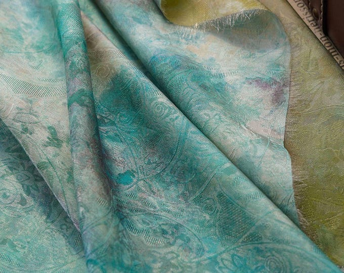 Tea Silk Satin Fabric: 53"W Oil Ink Print, Upholstery, Costume, Drapery