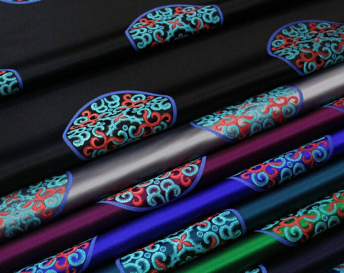 Chinese Fu Symbol Satin Brocade Floral 29.5"W Brocade Jacquard Satin 9 colors on SALE