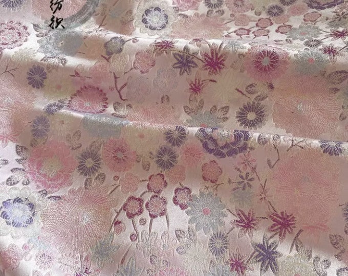 Japanese Nishijin Fabric, sweet Hydrangea pattern Jacquard silk brocade by the meter, 59“Width, Kimono Sewing, Upholstery, drapery fabric