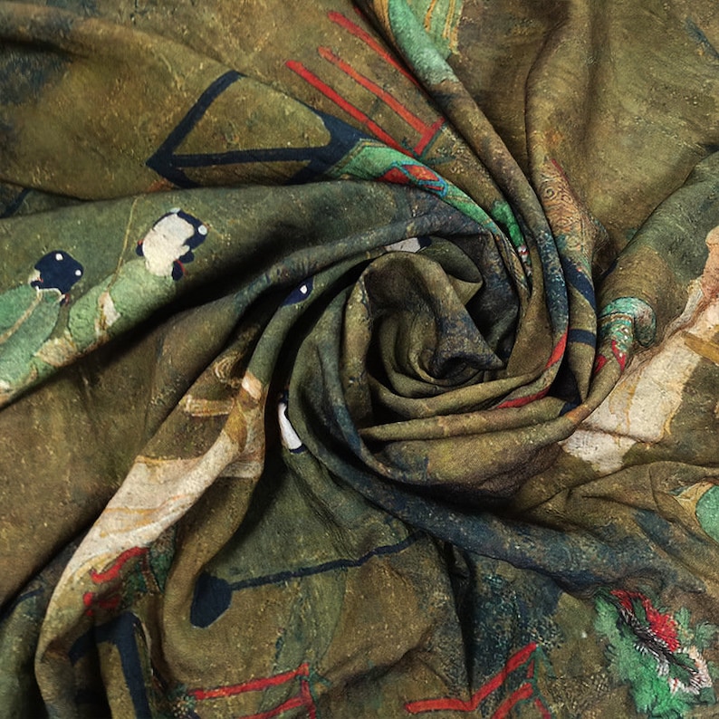 Chinoiserie Tencel-tyg på metervara: Asiatiska damer, sömnadsscen, heminredning bild 4
