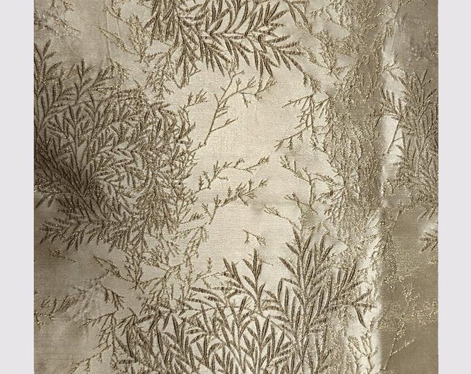 Jacquard Fabric 3D gold thread, Gold bamboo Design, 59" Wide, Upholstery, Decor, Costume, Curtain, Handbag, Sewing, DIY/Fabric by the meter