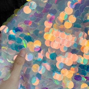 53“W Fish scale round laser jacquard Mesh Fabric, Designer Fabric, Symphony Gradient Sequins fabric, Prom Dress, Doll Making, Sewing, DIY