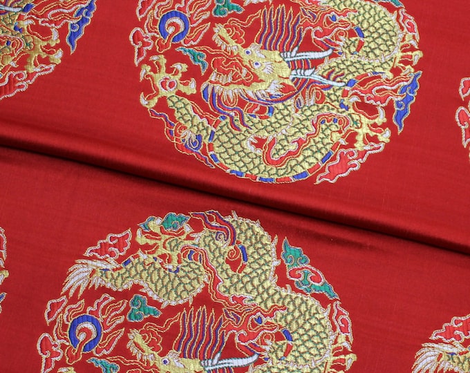 Round Multi-color Chinese Dragon Silk Brocade Fabric, 1/2 Meter include 6 dragon patterns, Upholstery, Quilting and Sewing fabric