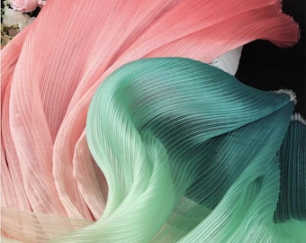 Pleated Organza Fabric: Shiny Crinkled Texture, 55" Wide