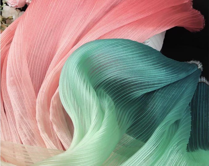 Pleated Organza Fabric: Shiny Crinkled Texture, 55" Wide