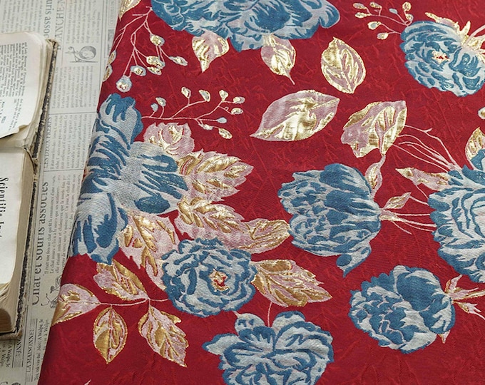Gold thread jacquard fabric, Rich Peony 3D designer fabric, Upholstery, Prom dress, Decor, Costume & Sewing fabric, 59"W By 1 Meter on SALE