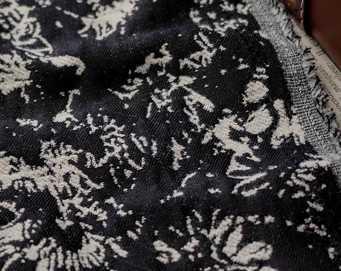 Vintage Abstract Ink Jacquard Quilting Fabric – Textured Upholstery for Furniture, Bags, Sofa, DIY Crafts, 59"Wide