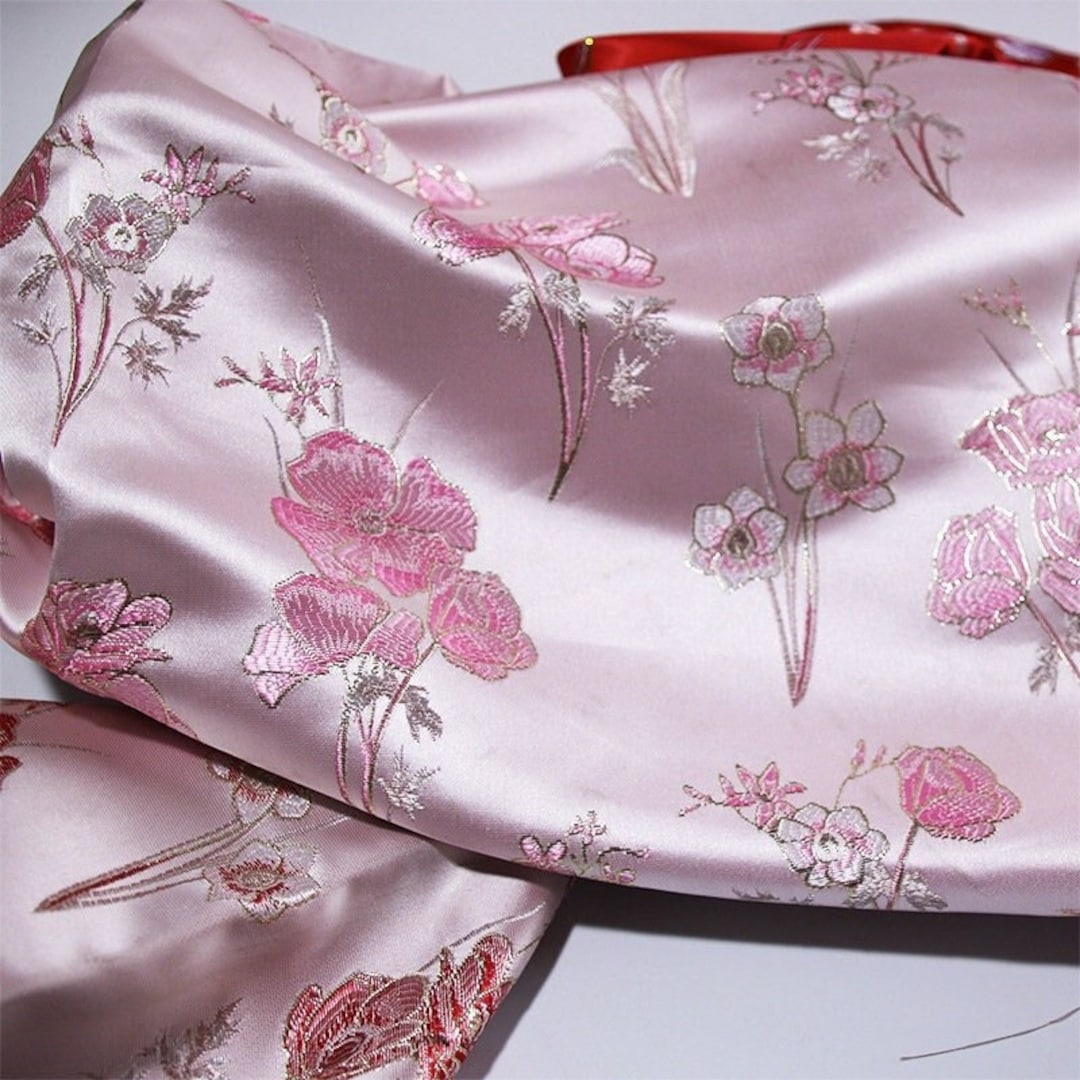 Pink Brocade Floral Jacquard Silk Brocade Fabric - Pink Flower Damask (57
