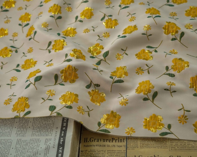 Elegant flower woven jacquard, 3D Gold shimmering embossed fabric, Upholstery, Decor, Costume, Handbag, Sewing, Doll/Fabric by 1 meter, 56"W