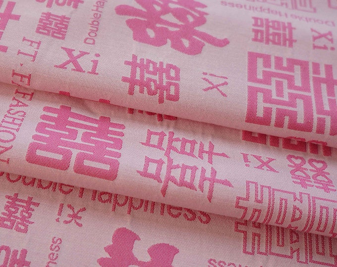 59"W Double happiness jacquard fabric, Traditional Chinese Symbol Fabric, Drapery, Upholstery, Decor, Costume, Dress, DIY/Fabric by 1 meter