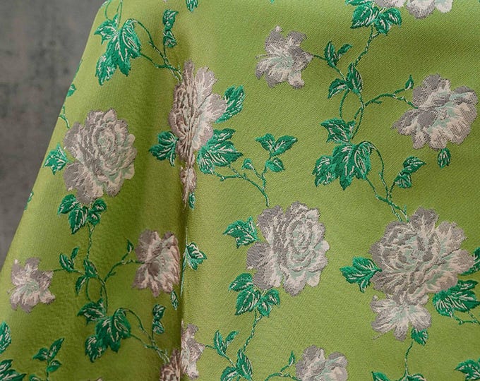 Embossed Floral Jacquard Fabric: Gold Thread Brocade, 59" Wide