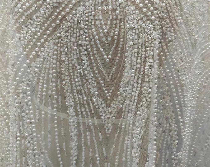Lace fabric beaded sequin fabric– Bridal Wedding Veil, accessory patch, wedding dress, headwear, shoes, Doll making, DIY, fabric accessory