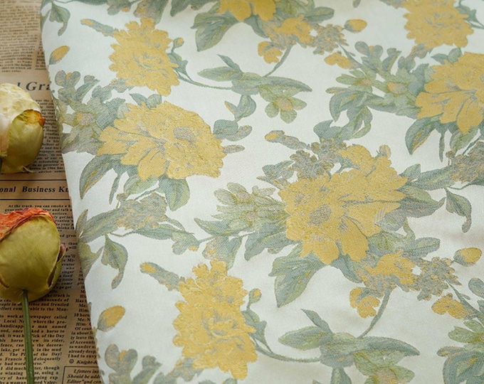 Chinese vintage flowers Jacquard Brocade Fabric, 56"W Cheongsam, Qipao, Upholstery, Home Decor, Pillow case, Sewing, drapery, DIY Fabric