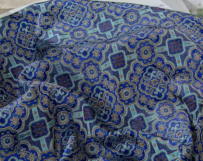 59"W Song Brocade Chinese Ancient Wishful Elements Silk Brocade, Upholstery, Decor, Costume, Curtain, Handbag, Sewing/Fabric by the meter