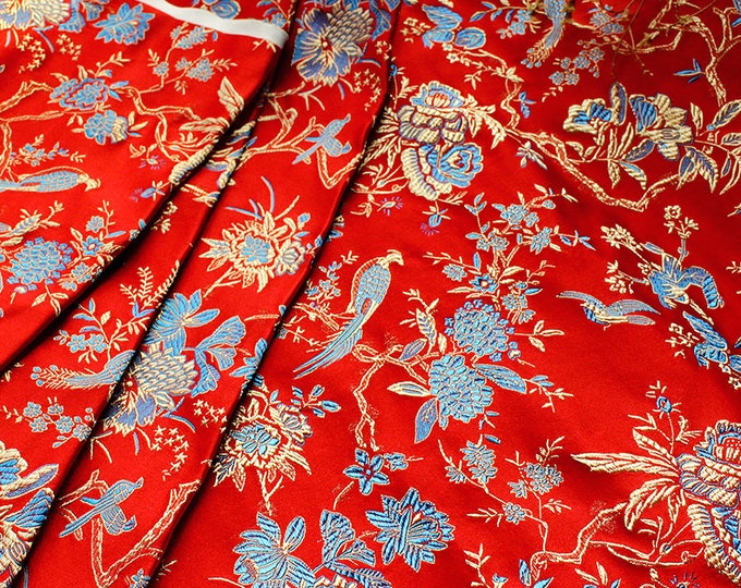 Classical China Red with Cloisonne golden bird peony jacquard brocade 29.5" W Cushion cover cheongsam Dolls Kids Qipao, Sewing,  10+ colors