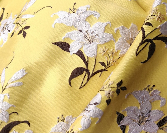 Reversible jacquard woven fabric, 3D floral lily pattern with embossed effect, Upholstery, Costume, Sewing DIY fabric, 55"W By 1 yard