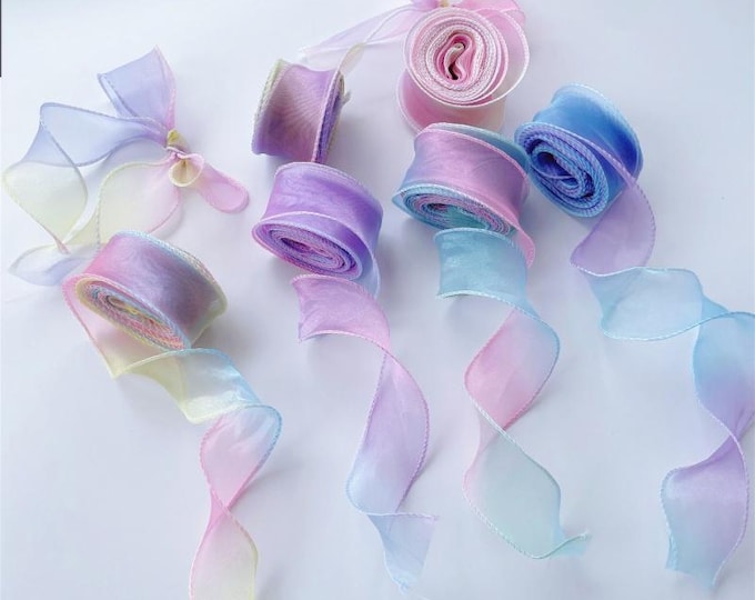 4cm W Gradient color fishtail yarn, flower cake gift packaging, ribbon hair accessories, handmade, DIY bow Fabric, Wedding, Event, Decor