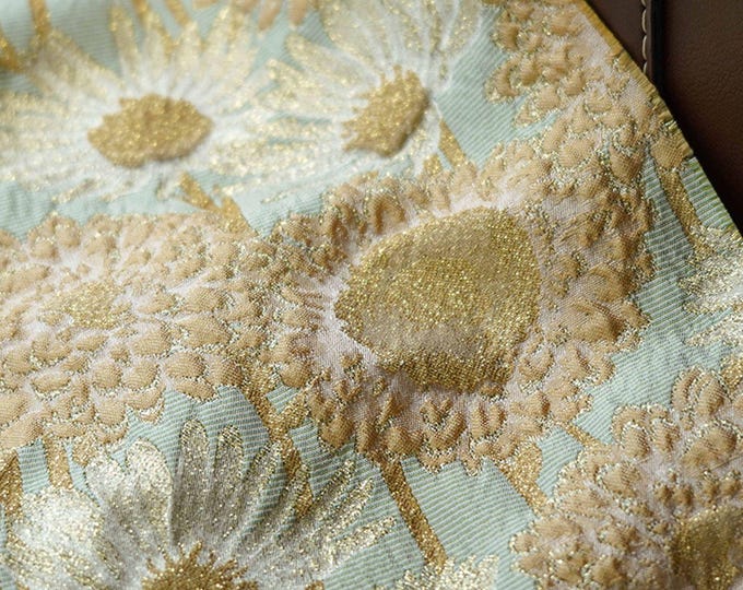 Embossed Daisy Jacquard Fabric With Gold Thread: Vintage Court Style, 63"W