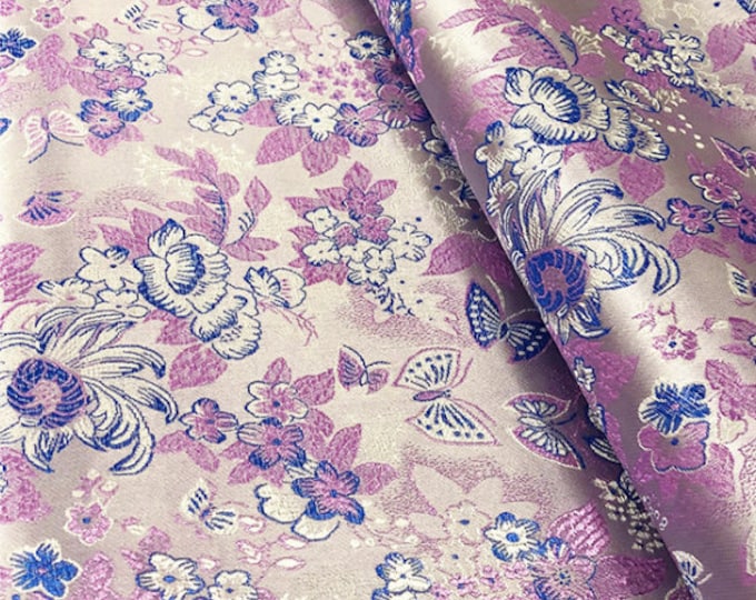 35" Width Silk Brocade Fabric Iris Flowers Booming Design, Wedding Fabric, 2 Colors Chinese Fabric By 1 Meter on SALE, Upholstery, Sewing