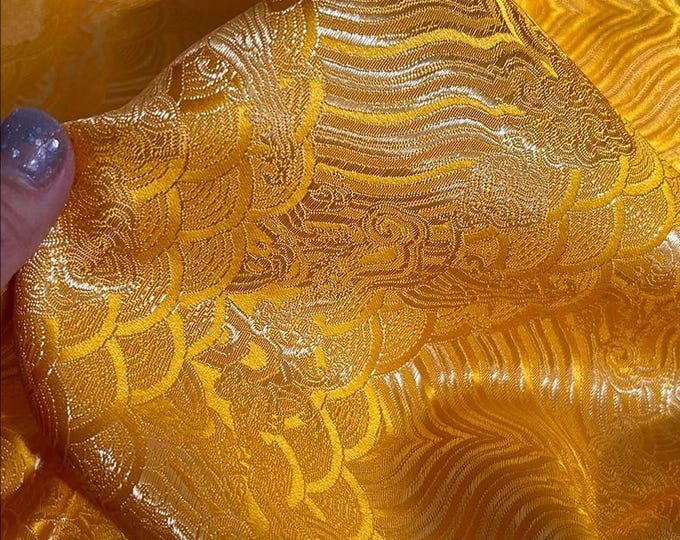 59" Width Pure Gold Metallic color Traditional Silk Brocade Fabric On SALE, sell by the Meter,Upholstery, drapery, Quilting and Sewing