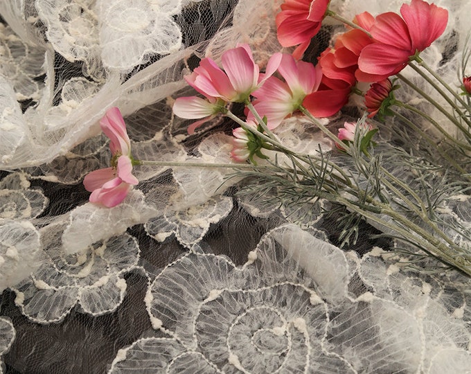 52“W Flower mesh lace Fabric, Tulle Floral Embroidery Exquisite Bridal, Cosplay, Headband, Cheongsam, Doll Making, Sewing, Dress, DIY/fabric