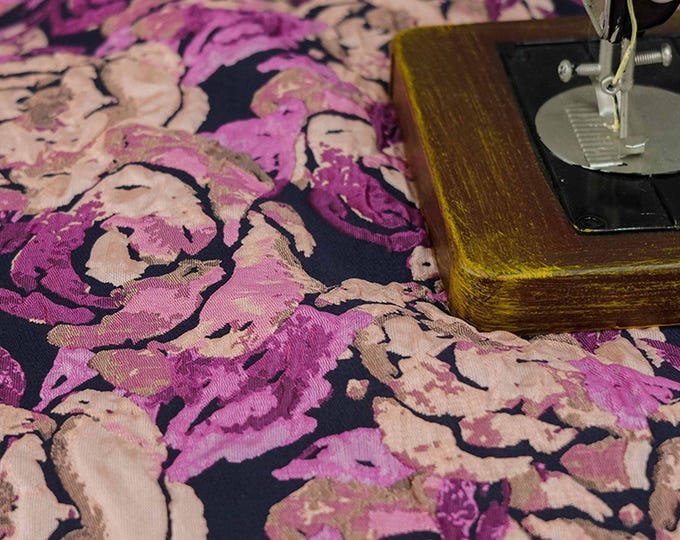 Embossed Rose Jacquard Fabric: Pink Purple Floral Brocade (60" Wide)