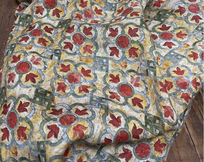 Dunhuang frescoes Asian Chinese Style, 53"W, Premium Quality natural and pure Linen Fabric, Home Decor, Upholstery, Scarf and Sewing Fabric