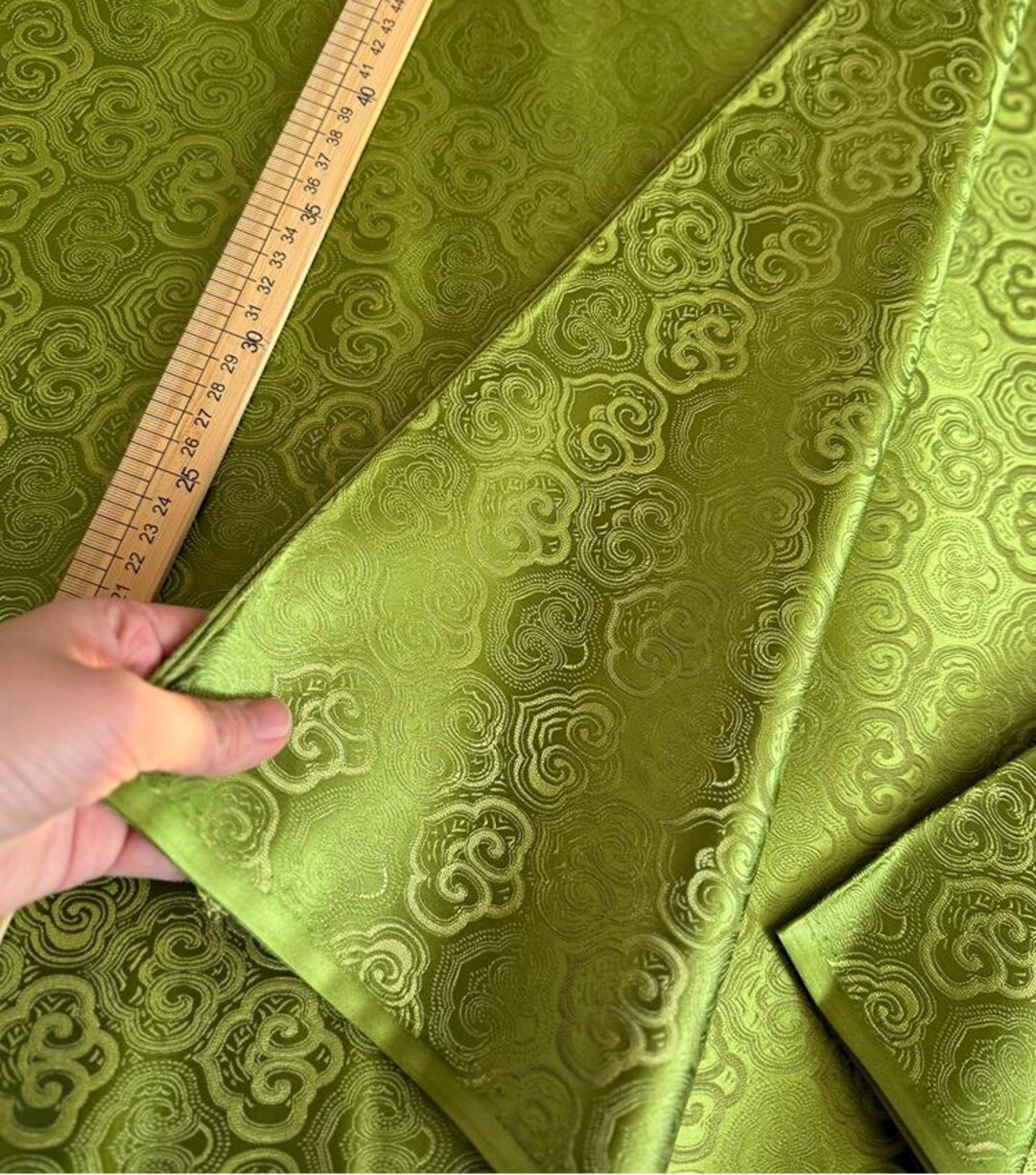 Green Jacquard Satin Fabric – Ruyi Pattern, DIY Clothing & Decor (29 ...