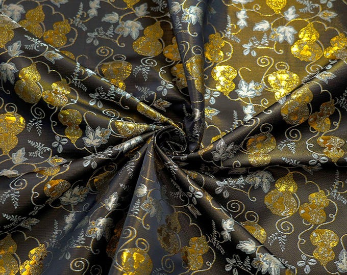 Gold thread jacquard fabric, black gold 3D designer fabric, Upholstery, Prom dress, Decor, Costume & Sewing fabric, 65"W By 1 Meter on SALE