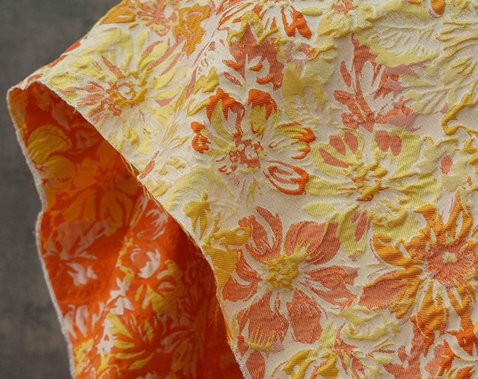 Yellow jacquard woven fabric, 3D texture with embossed effect flower pattern, Upholstery, Costume, Sewing DIY fabric, 57"W By 1 yard