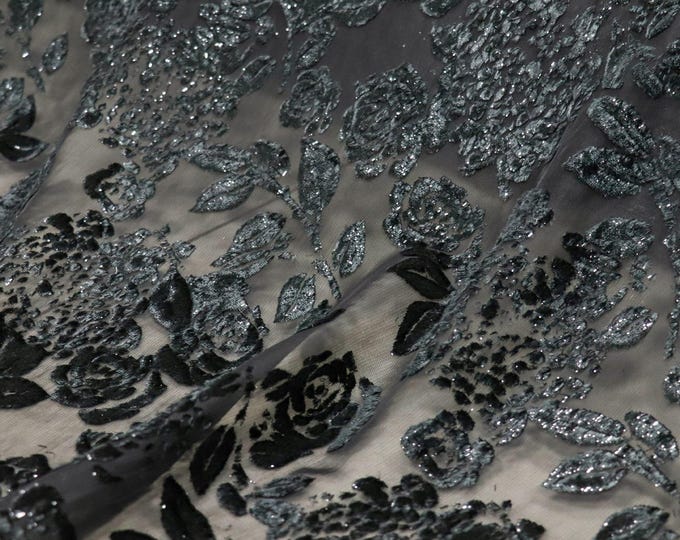 Burnout Floral Viscose Velvet Fabric: Soft Drape for Kimono, Costume