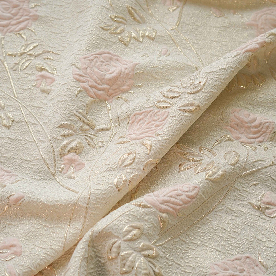 Gold Thread Vintage Jacquard Fabric 3D Peony Flower Designer Etsy