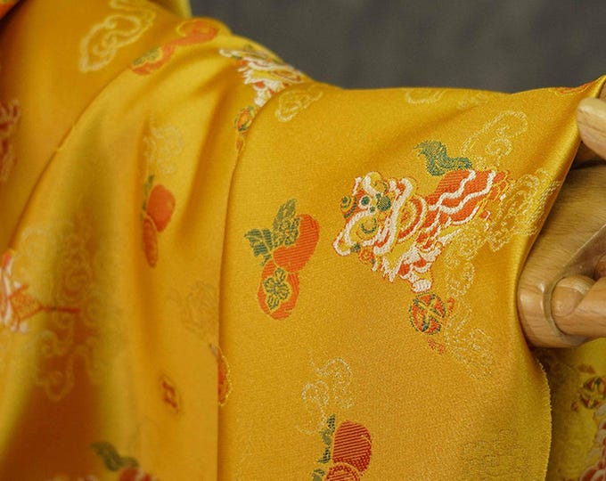 55”W Japanese Silk brocade Fabric, lion Jacquard damask Fabric, Upholstery, Decor, Costume, Curtain, Handbag, Sewing/Fabric by the meter
