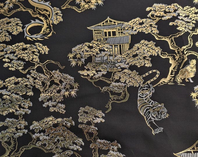 Gold Woven Tiger Jacquard Fabric with Dragon Ox Elements – Fashion & Decor Textile, 60"Wide