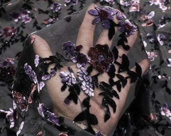Burnout Floral Viscose Velvet Fabric: Soft Drape for Kimono, Costume