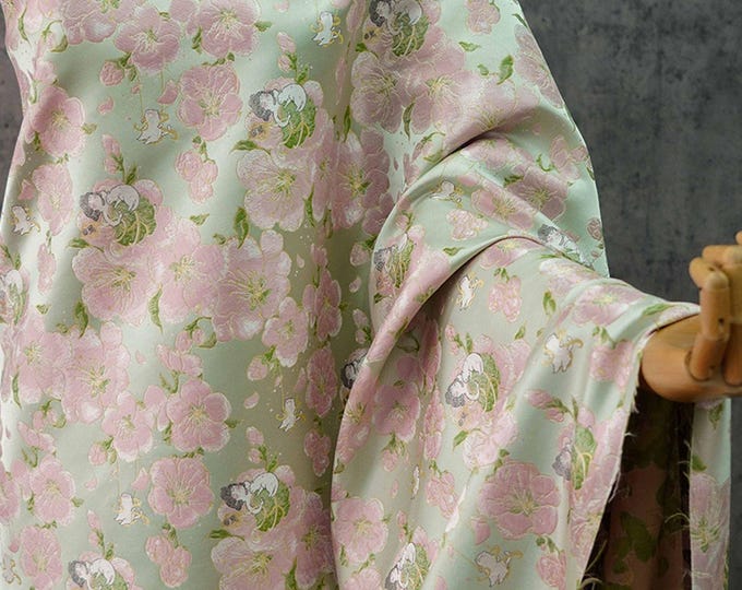 58"W Peach Blossom Fairy Brocade Floral Chinese Traditional Wedding Jacquard fabric, Upholstery, drapery, Quilting, DIY and Sewing