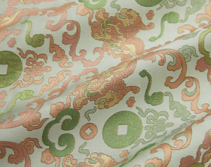 59"W Song Brocade blessings and treasures Silk Brocade, Emperor Tibetan robe, cheongsam, sewing, Upholstery, Quilting, DIY, drapery fabric