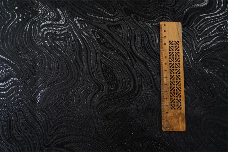 Gold & Black Jacquard Fabric: 3D Running Water Texture (55