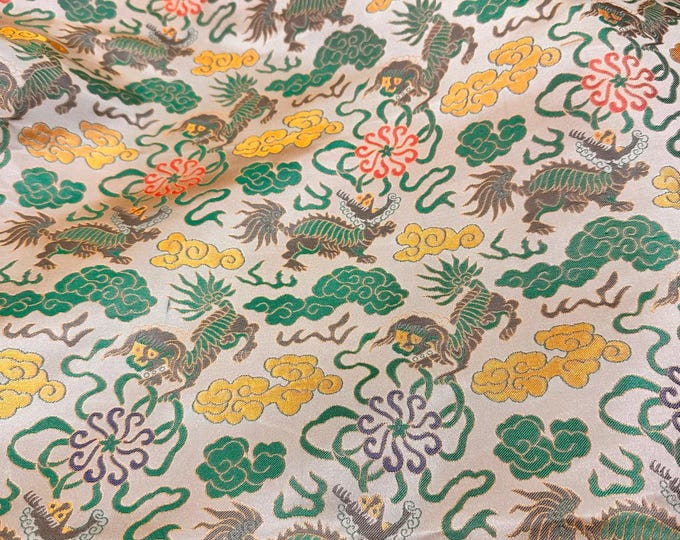 Chinese Kirin & Cloud Silk Brocade Fabric On SALE | 19.99/Meter | 59" Wide | Upholstery, Quilting and Sewing fabric, 3 colors to choose