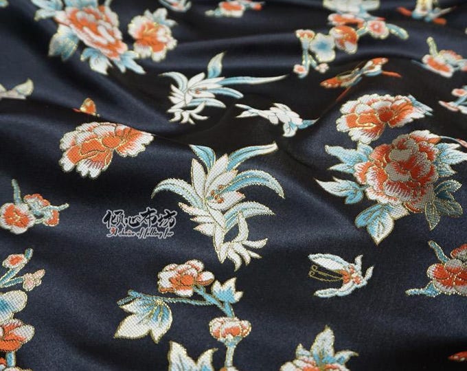 Peony Silk Brocade Fabric: Chinese Jacquard for Cheongsam, Hanfu & Upholstery