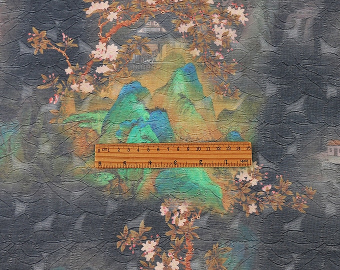 Tencel Ramie Printed Fabric, painting pattern, Sewing Fabric for Dress, Kimono, decor, Upholstery, Costume, bag, DIY, curtain, by 1 meter