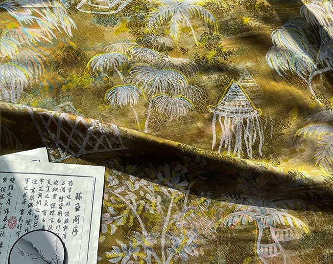 Rayon Silk Jacquard Xiangyun Fabric – Handcrafted Warm Forest Home Textile for Sewing, Dressmaking, DIY Crafts, 59" Wide