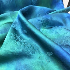 Tessuto in seta di gelso blu e verde acqua da 55" di larghezza, stampa digitale, tappezzeria, arredamento, costumi, tende, borse, cucito, tendaggi, fai da te, bambola/tessuto