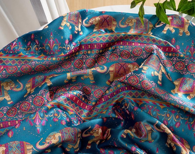 High-End Shu Brocade Fabric with Taiping Elephant Jacquard and Shu Embroidery, 59" Wide