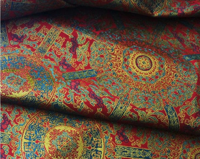Mongolia Tibetan Bada halo caisson pattern, 58"W, Upholstery, Decor, Costume, Curtain, Handbag, Sewing, Cheongsam, Buddha/Fabric by 1meter