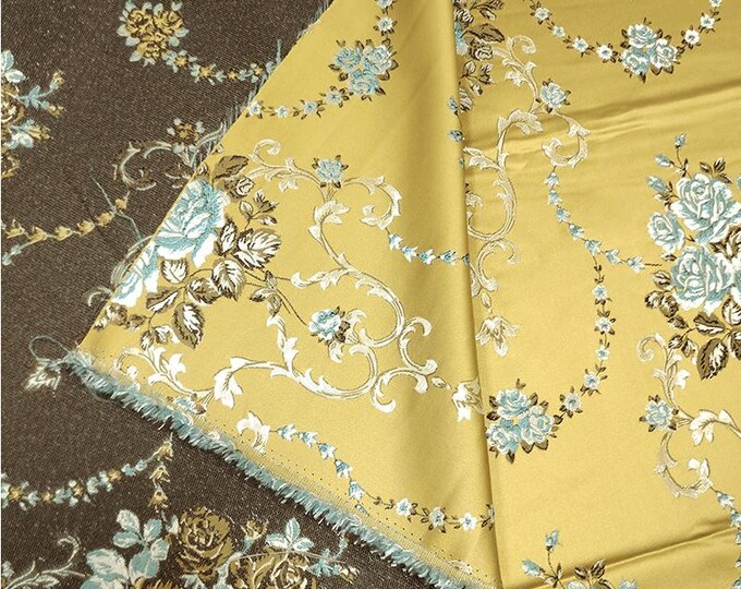 59"W Metallic Damask Satin Fabric, 3d Texture jacquard Palace fabric, Upholstery, Quilting and Sewing fabric, Dress , Curtain by the yard