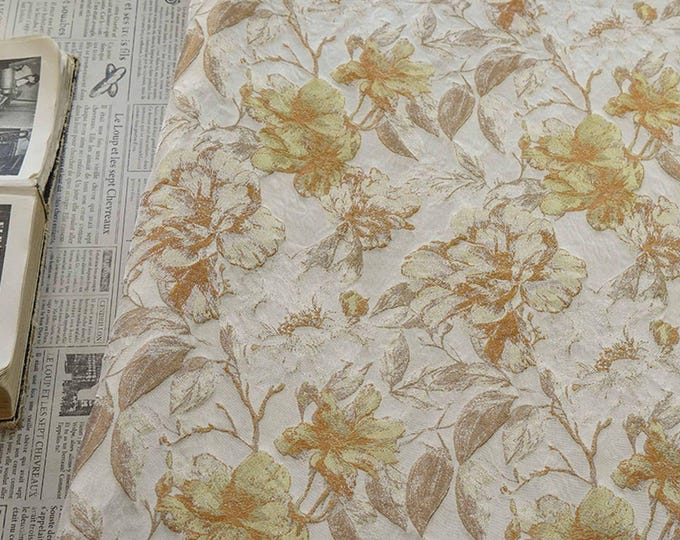 Vintage Embossed Floral Jacquard Fabric, 3D Textured Woven Upholstery Fabric, Retro Decorative Sewing Textile, 54"W